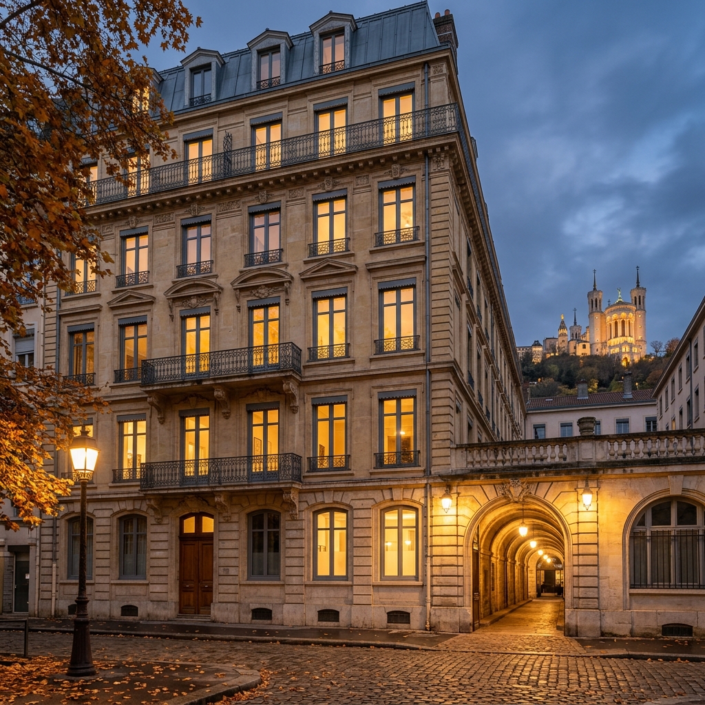 Appartement lyonnais avec fenêtres rénovées en aluminium anthracite, vue sur la colline de Fourvière